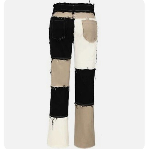 Unbranded Denim - Womens Patchwork Straight Leg Jeans Mid Rise Stretch Frayed Denim Size 30/29